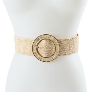 Elegant Tan Woven Belt with Gold Buckle